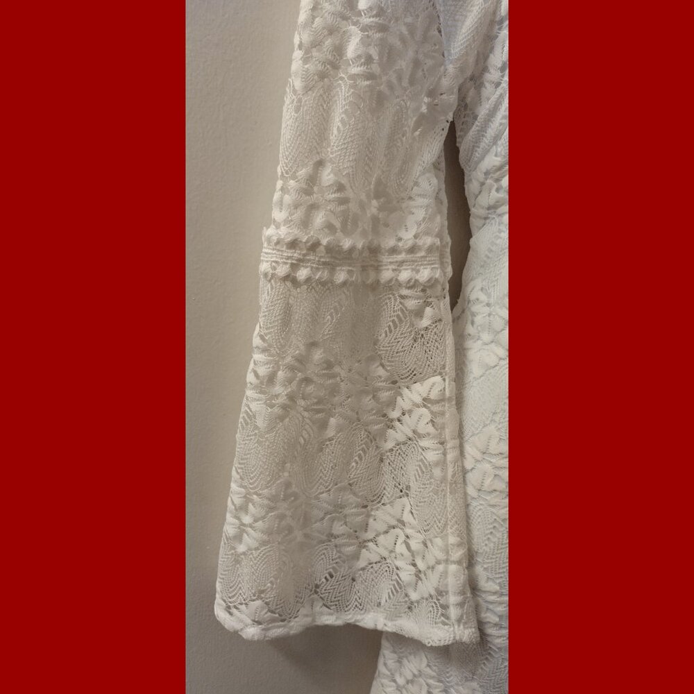 White Lace Dress With Multi-Color Scarf - Picture 4 of 5